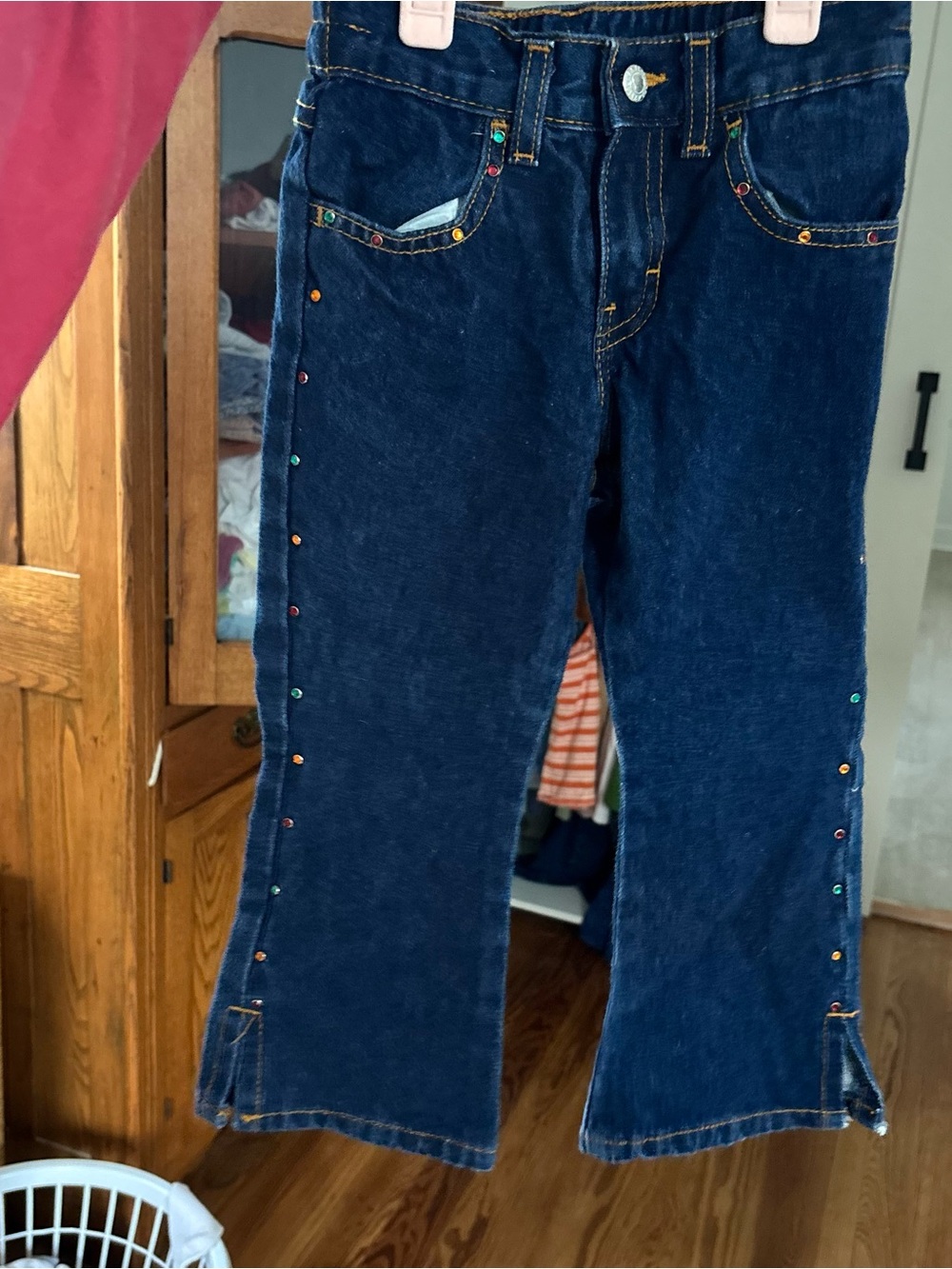Girls' vintage gasoline Dark Blue Jewel-Accent Denim Jeans